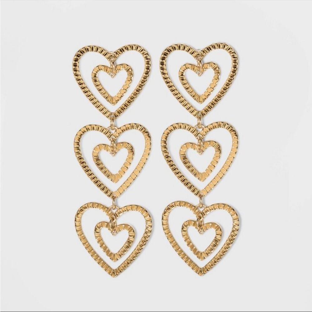 SUGARFIX by BaubleBar Stacked Gold Heart Drop Earrings - Gold